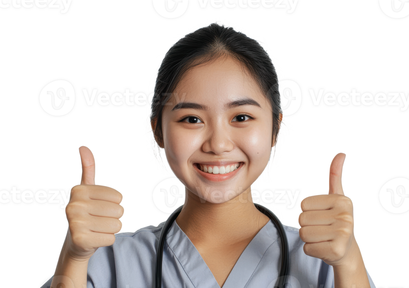 Smiling healthcare worker showing thumbs up png