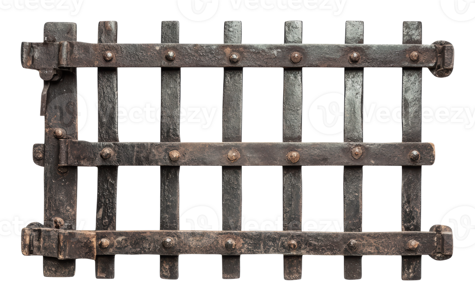 Historical iron gate with rustic design details png