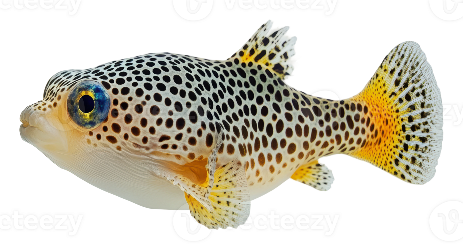 Close-up of a unique spotted fish in clear water png