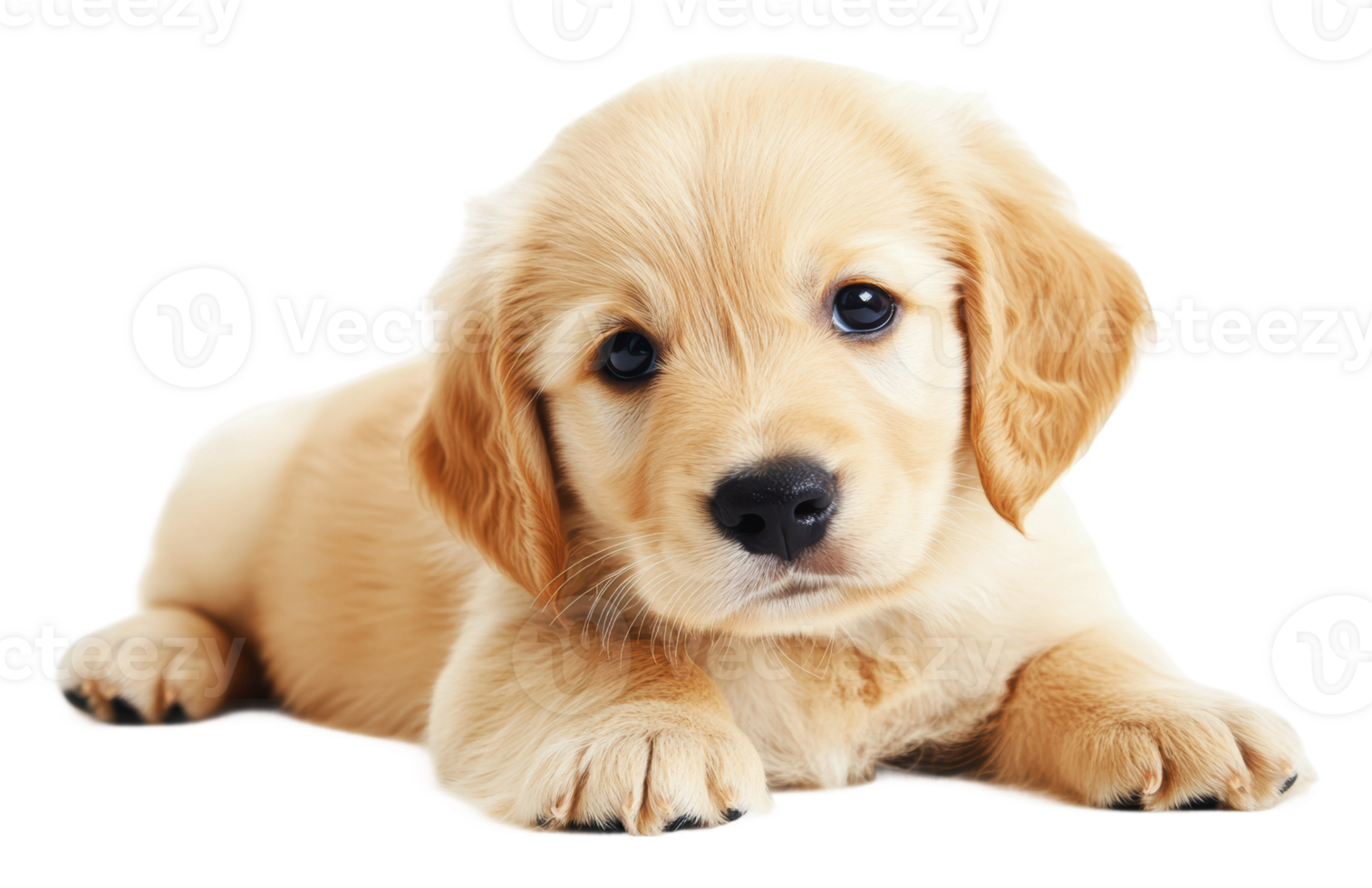 Golden retriever puppy resting on white png