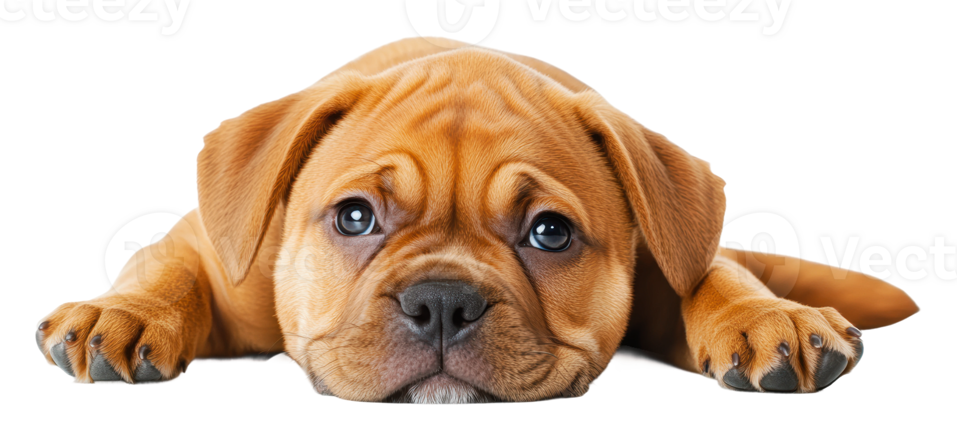 Cute puppy lying down with big expressive eyes png