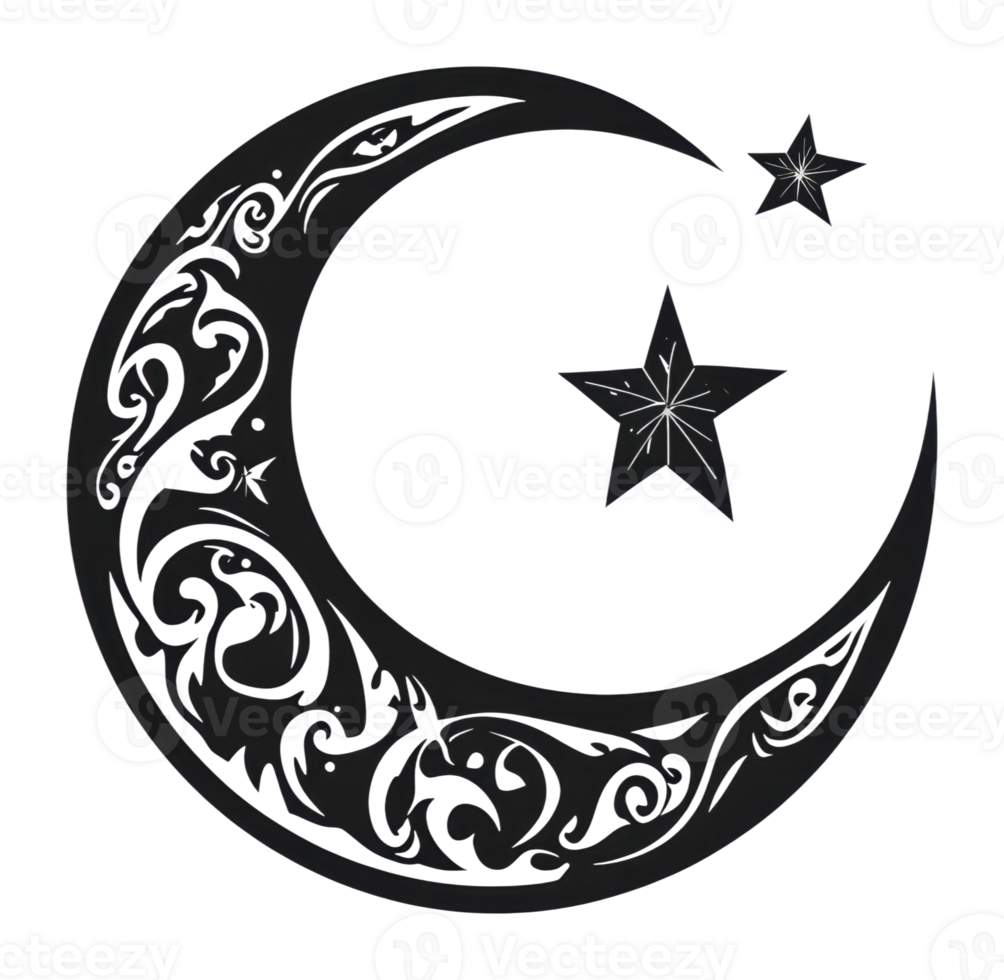 Moon and star design with intricate patterns png