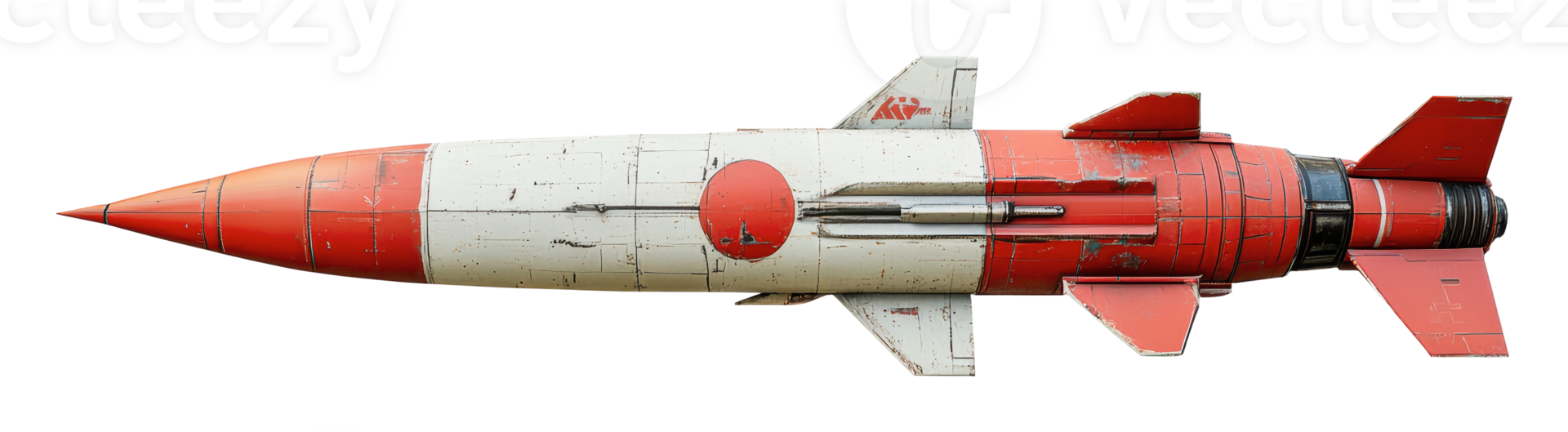 Red and white Japanese missile shown png