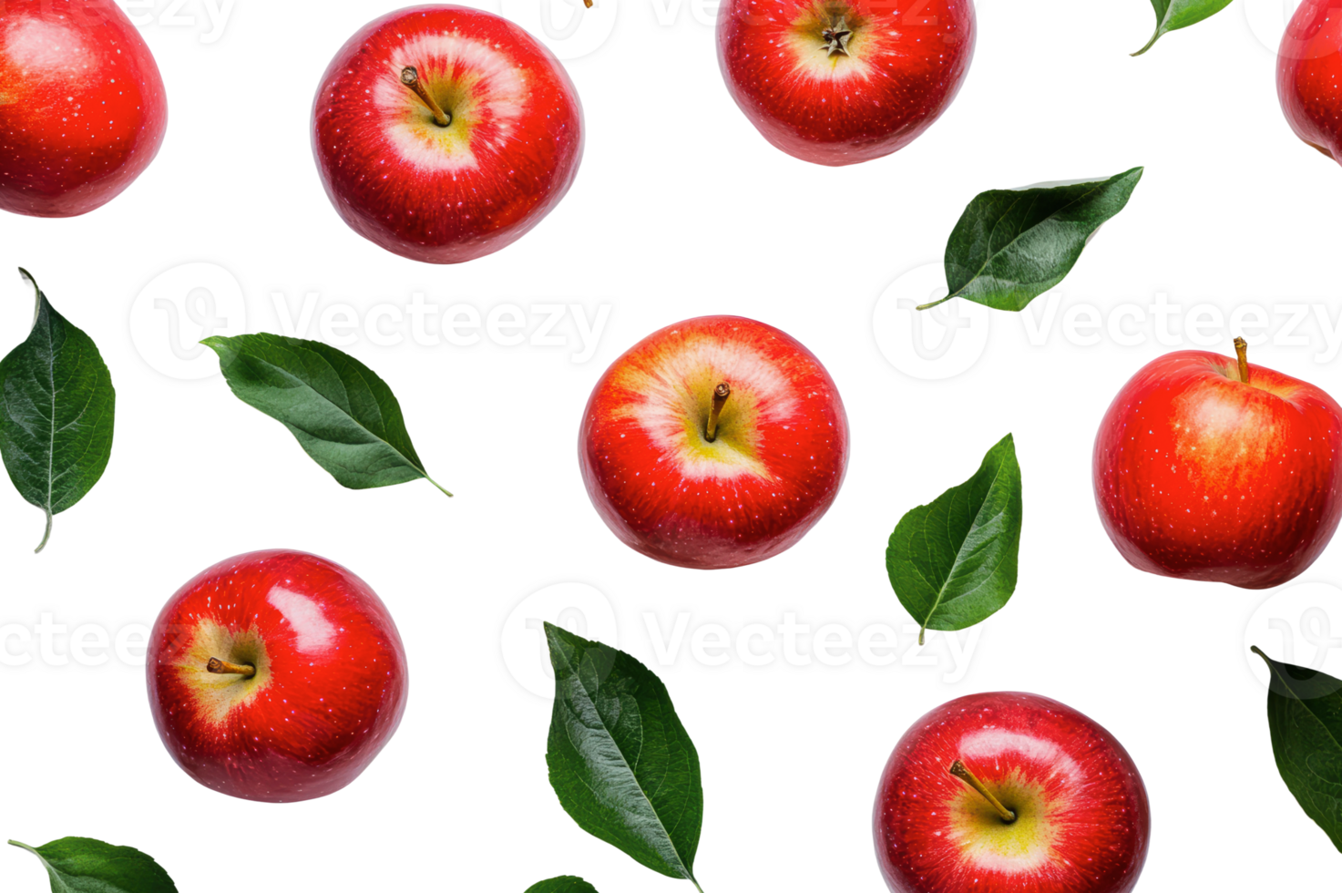 Red apples with green leaves on a white background png