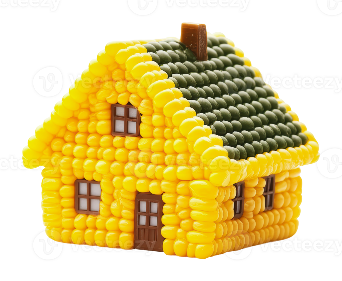 Unique yellow toy house made of colorful beads png