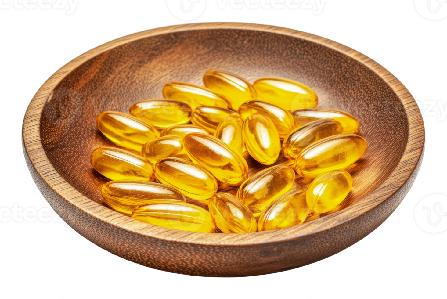 Vitamins in a wooden bowl display vibrant colors png
