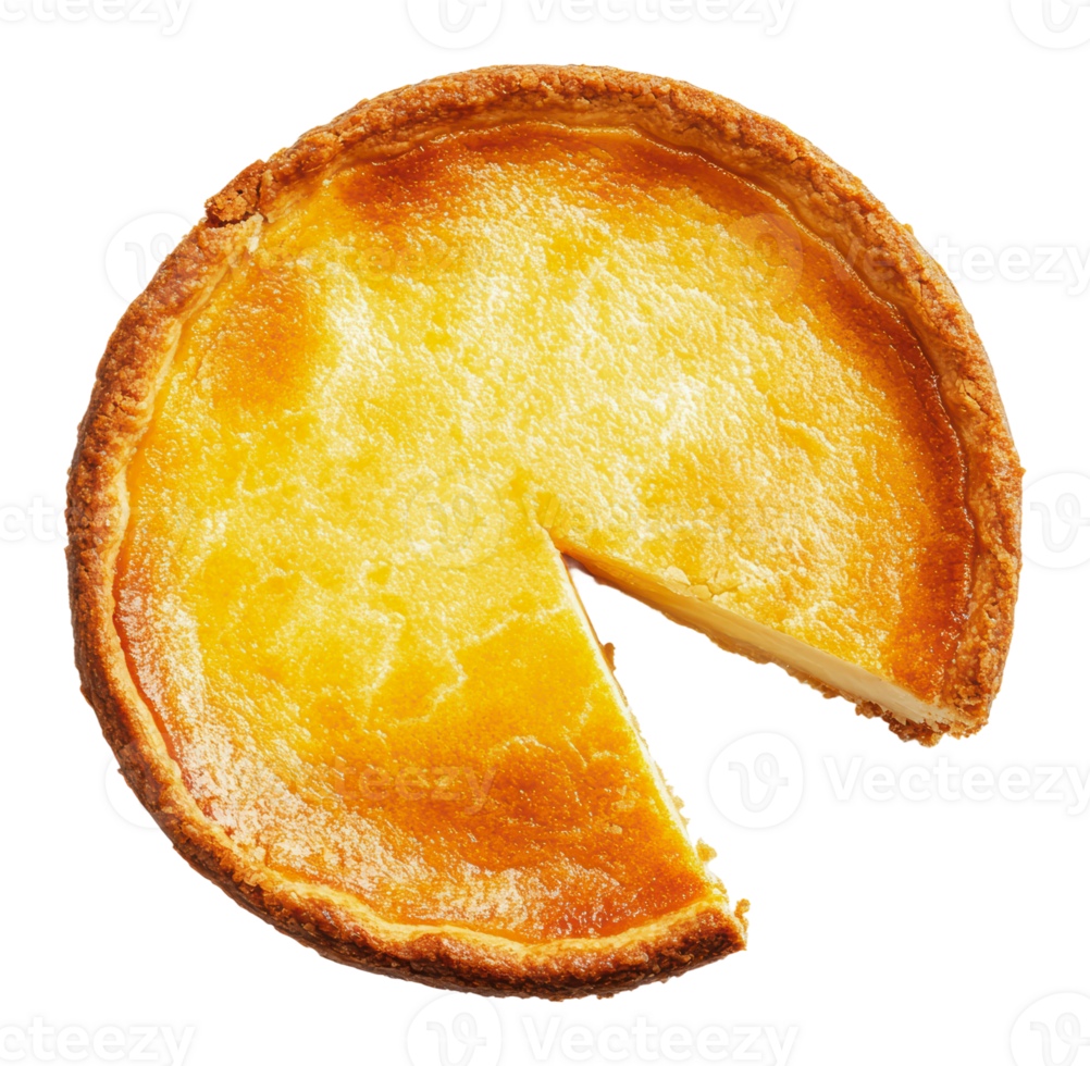 Delicious cheesecake with a slice removed png