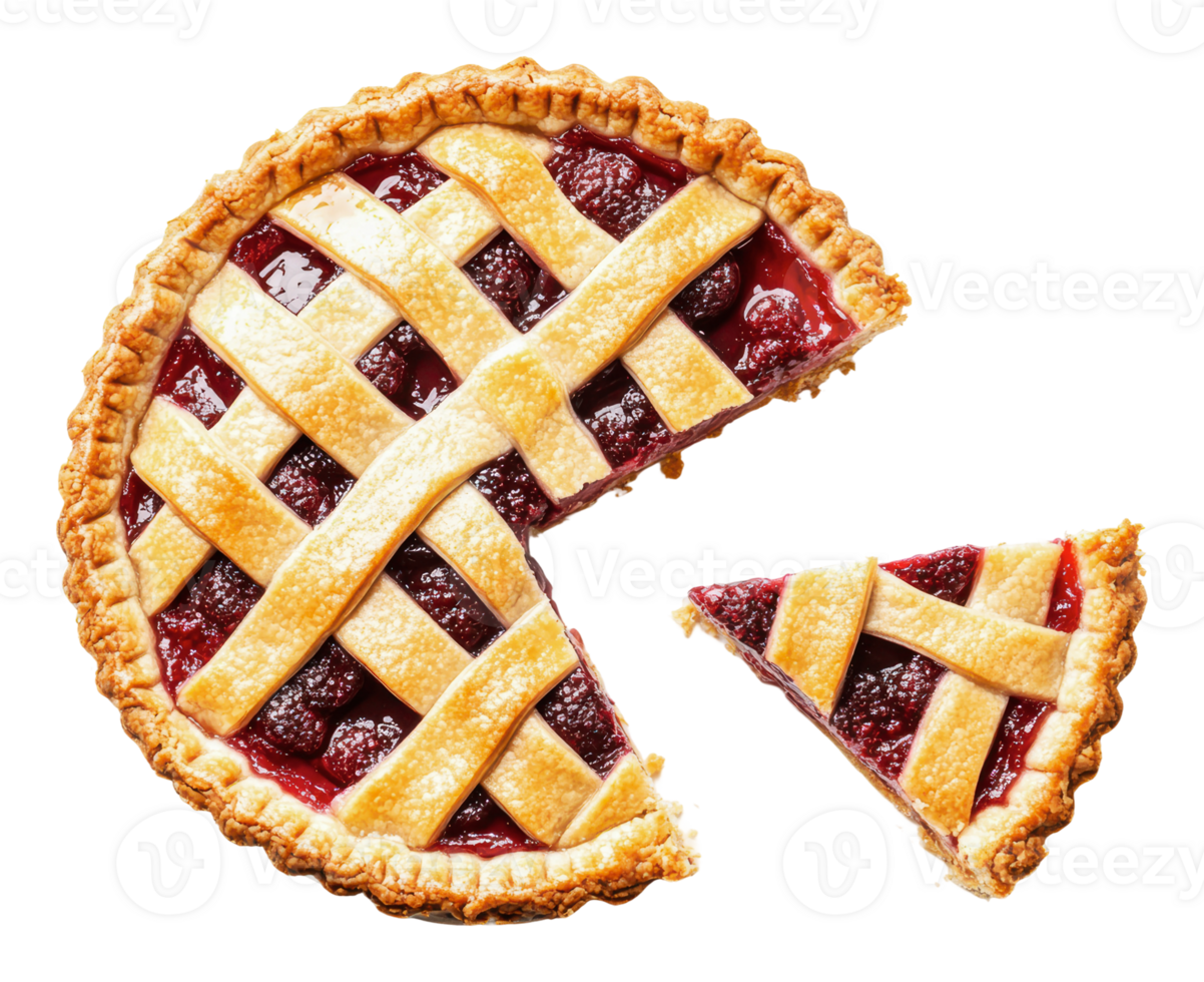 Delicious berry pie with a slice taken out png