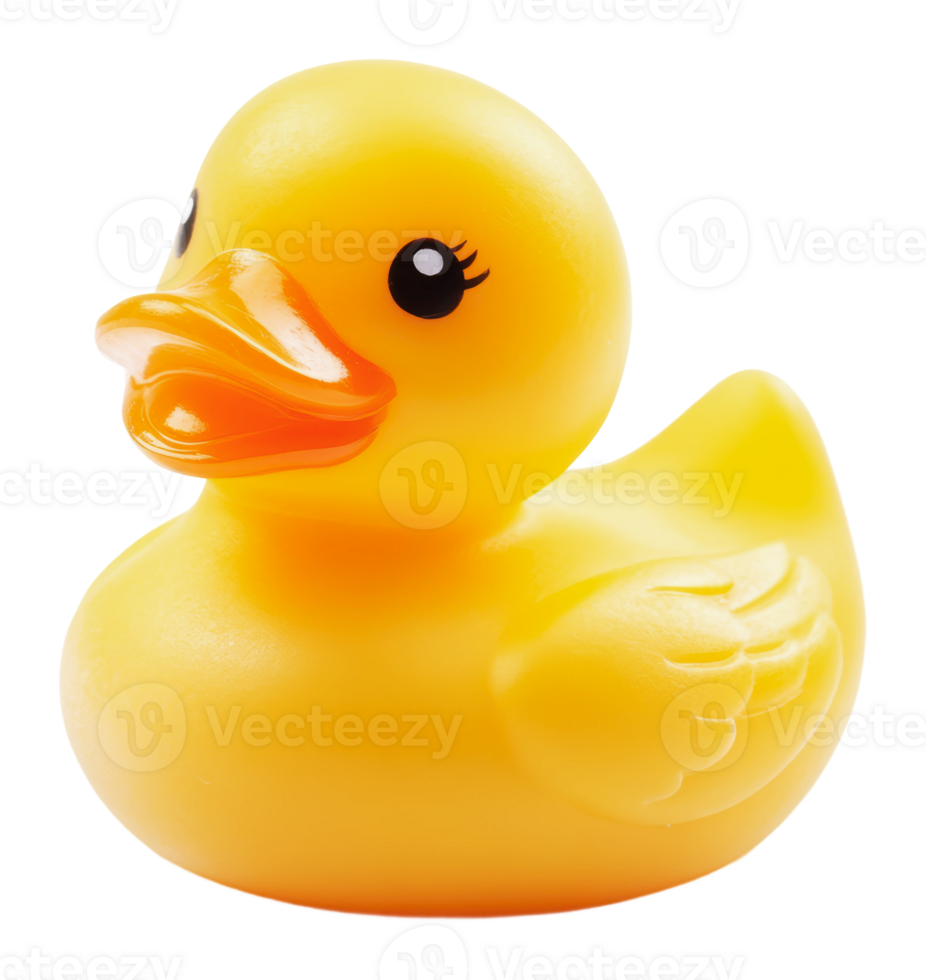 Bright yellow rubber duck floats on water png