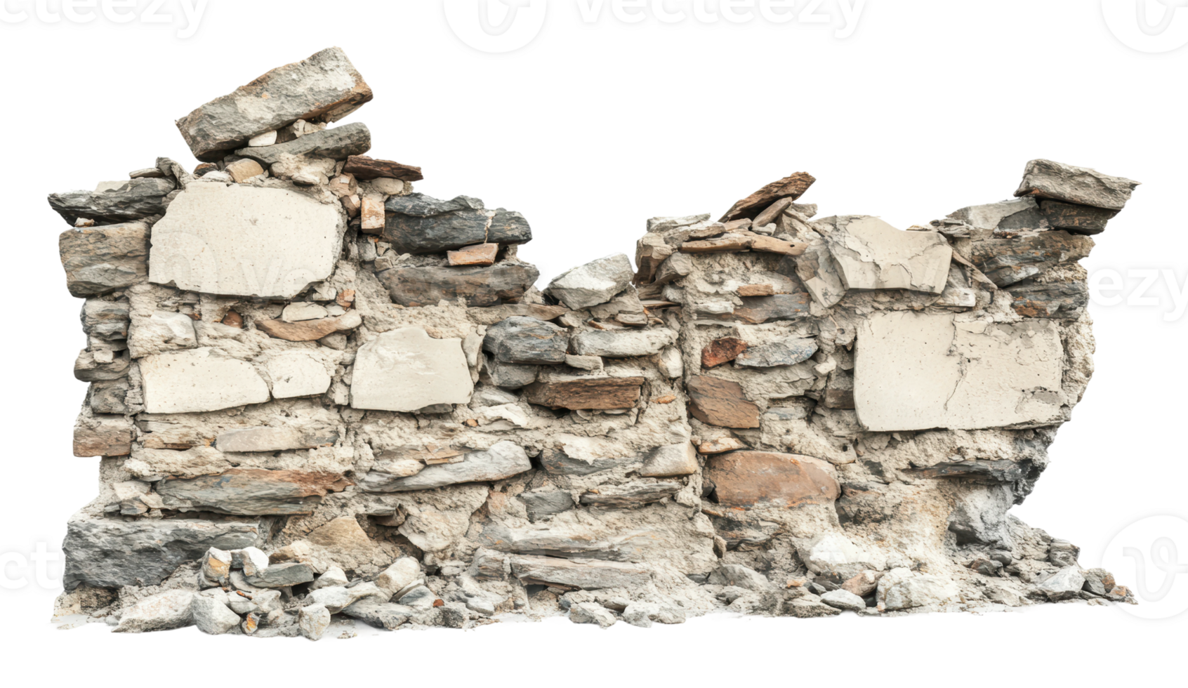 Ruins of an ancient stone wall in disrepair png