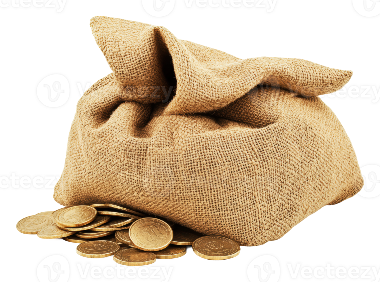 Bag of coins resting on a table near a window png