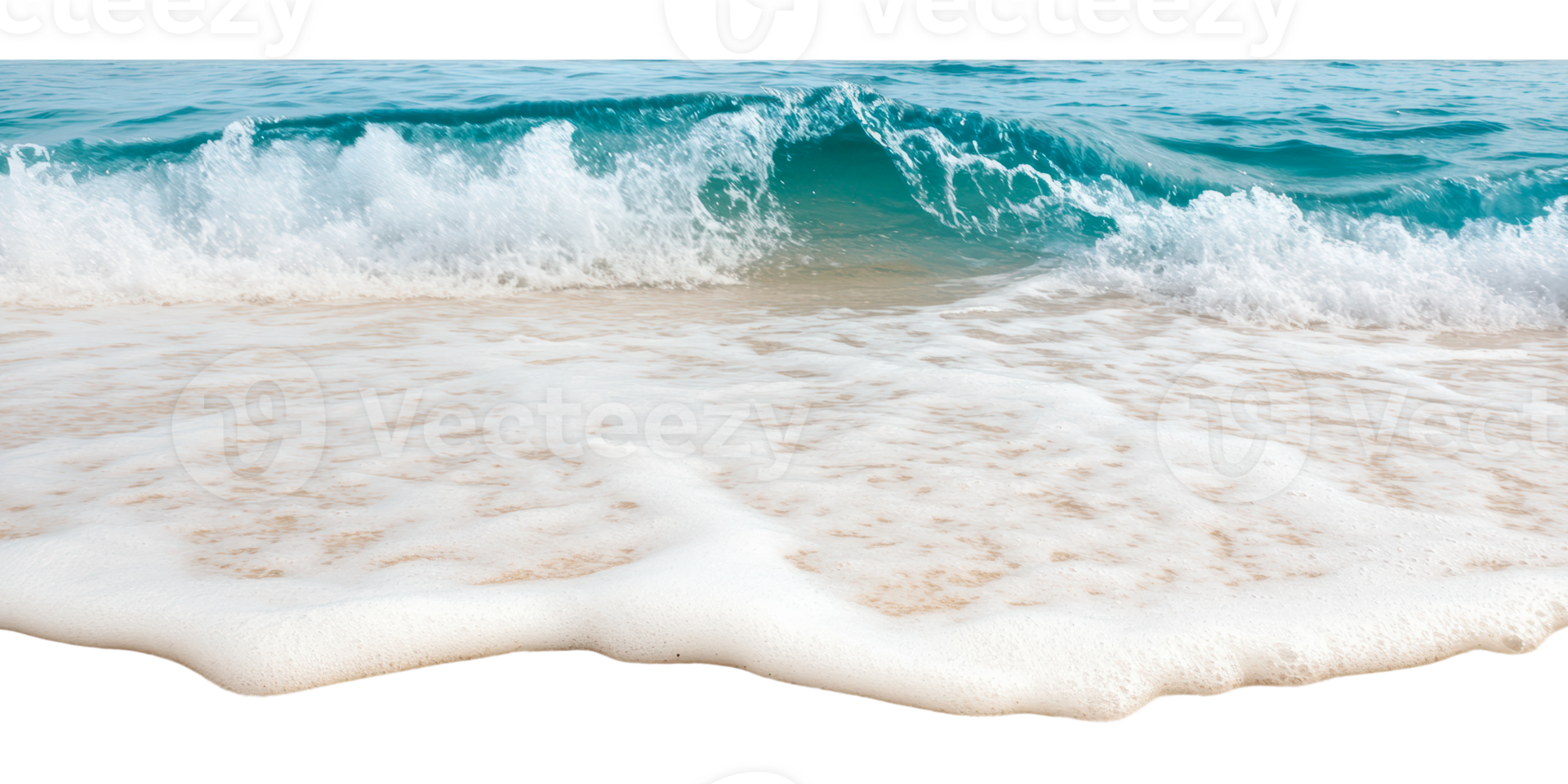 Waves crashing on a sandy beach at midday png