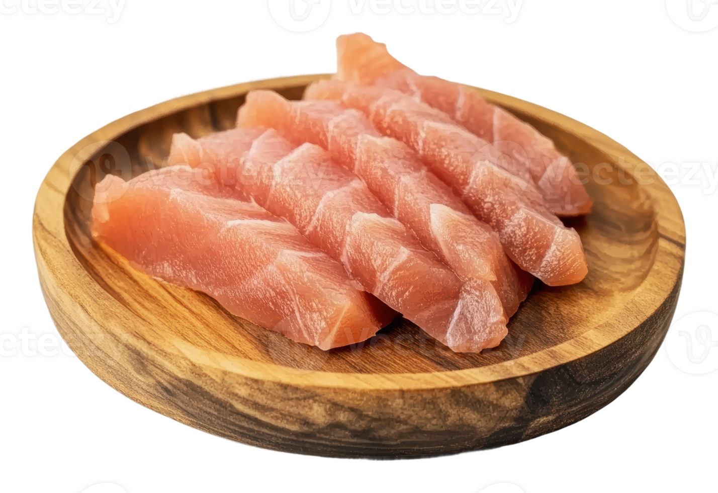 Freshly cut fish fillets on wooden plate png