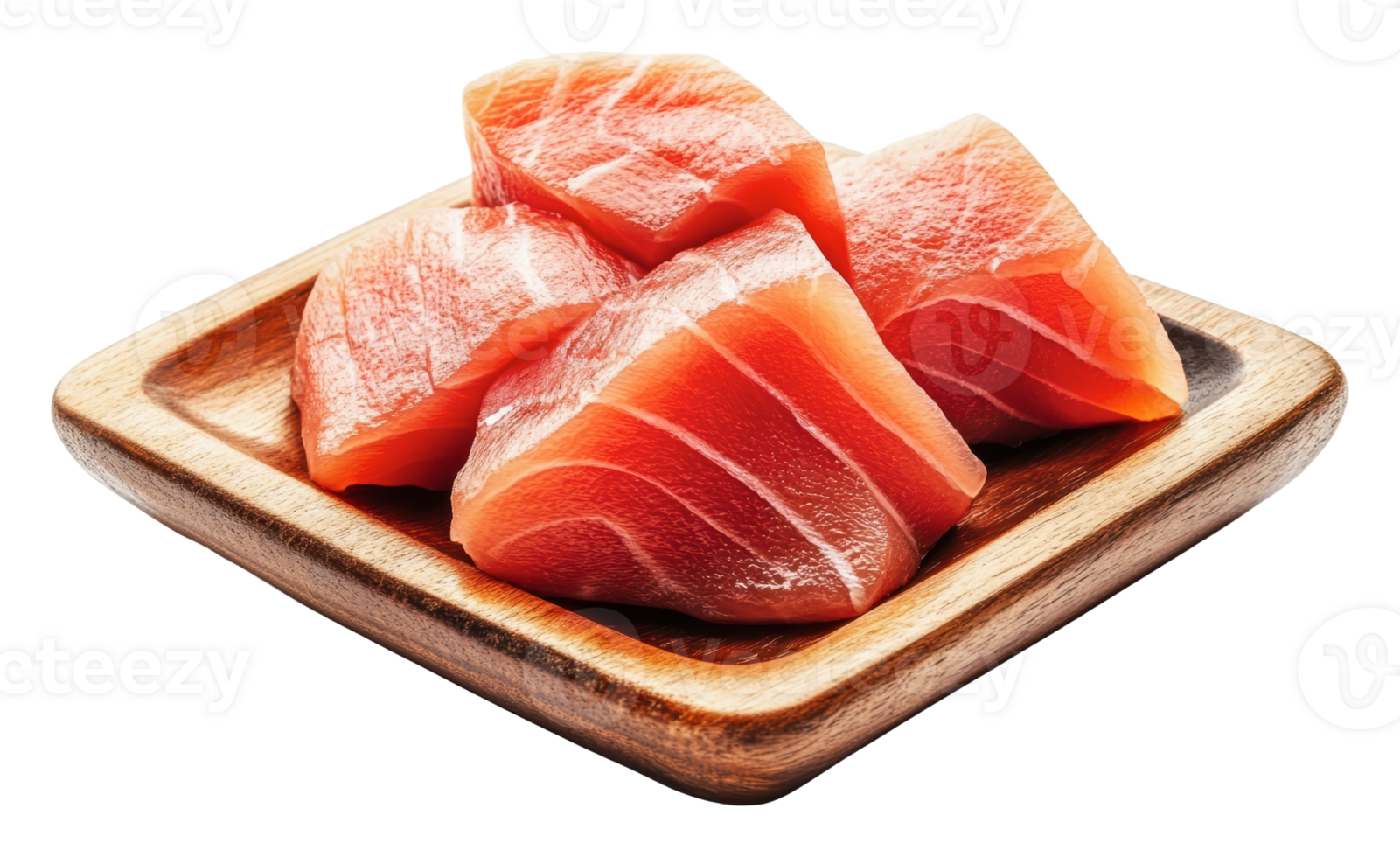 Salmon on a wooden platter, ready to cook png