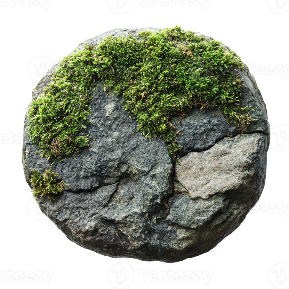 The Intricacy of Moss and Plants on a Round Rock Isolated on Transparent Background png