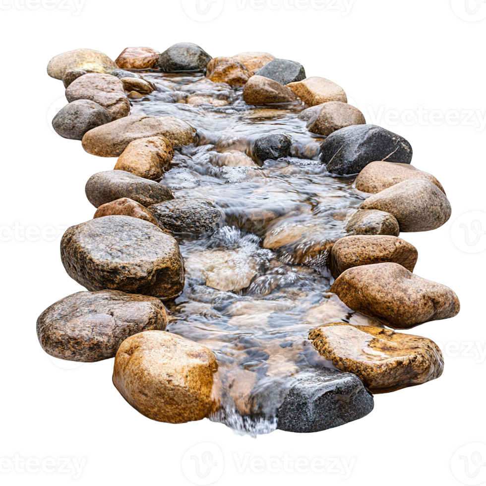 Serene Stream with Smooth Rocks in Swift Flow png