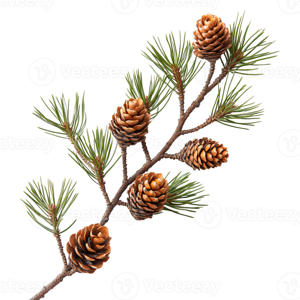 Detailed Pine Tree Branch with Multiple Pine Cones png