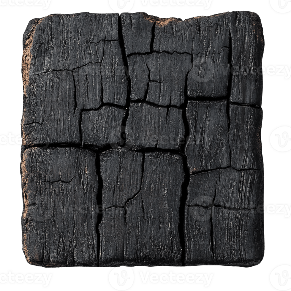 Detailed view of charred wood with textured surface and intricate cracks png