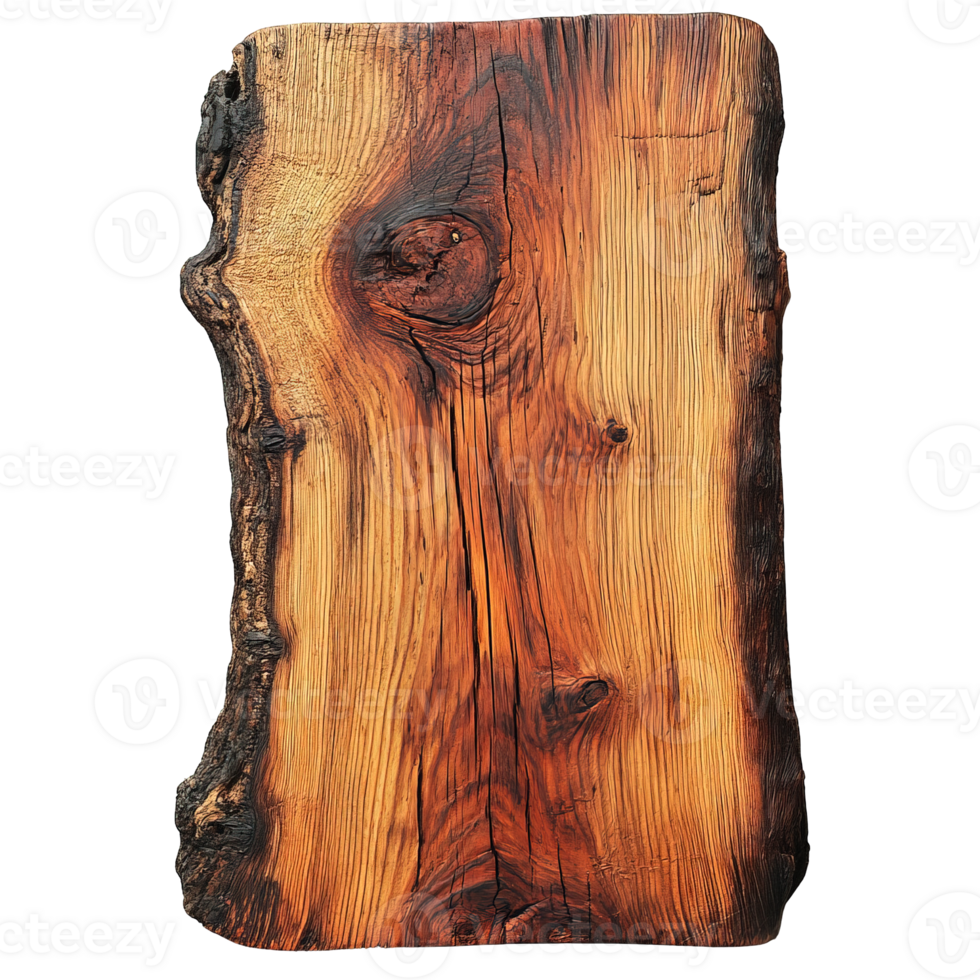 Detailed Cedar Wood Slab with Organic Patterns and Knotted Grain Isolated on Transparent Background png