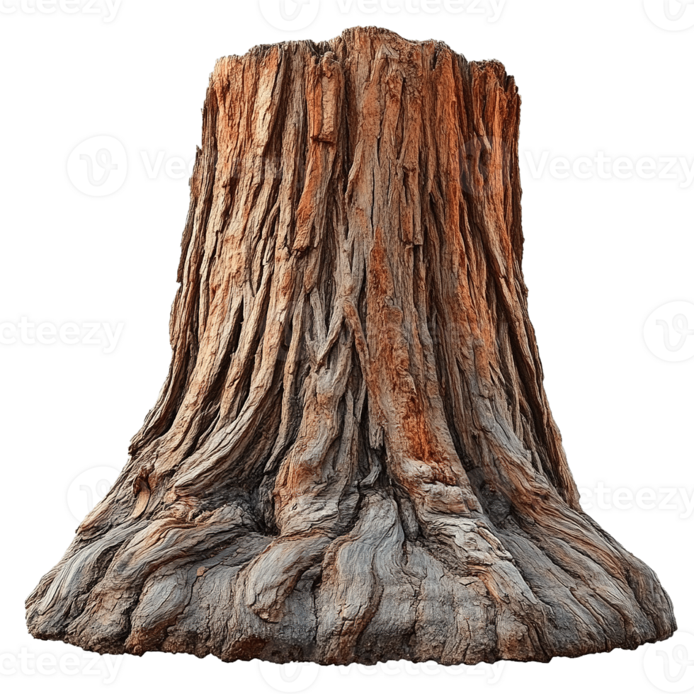 Towering Redwood Trunk Base with Prominent Ridges and Organic Form on Transparent Background png