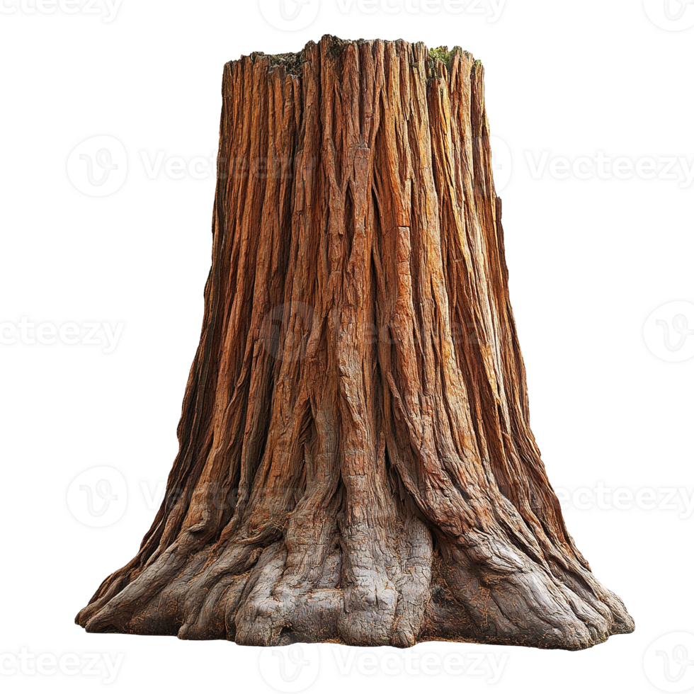 Aged Redwood Tree Base with Majestic Bark Grooves and Rich Tones png