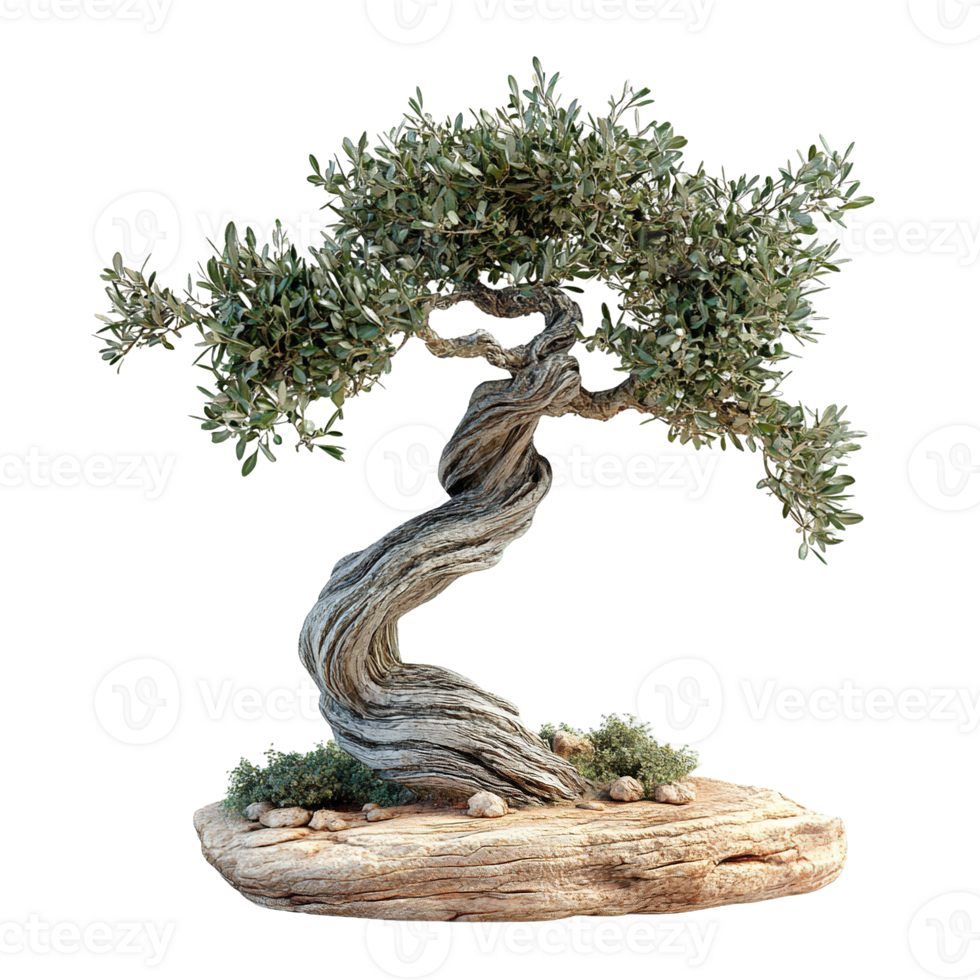 Stunning Olive Tree with a Twisted, Spiraled Trunk and Dense Leaves png