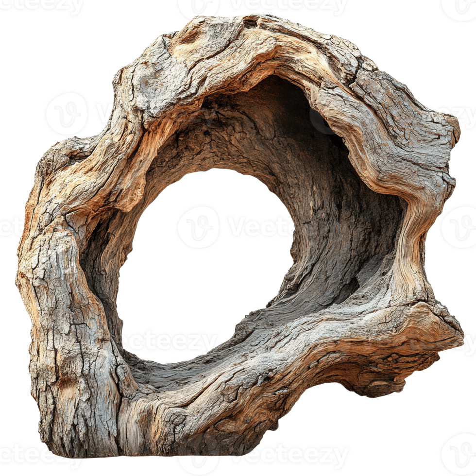 Hollow Tree Branch Cross-Section with Weathered and Textured Edges png