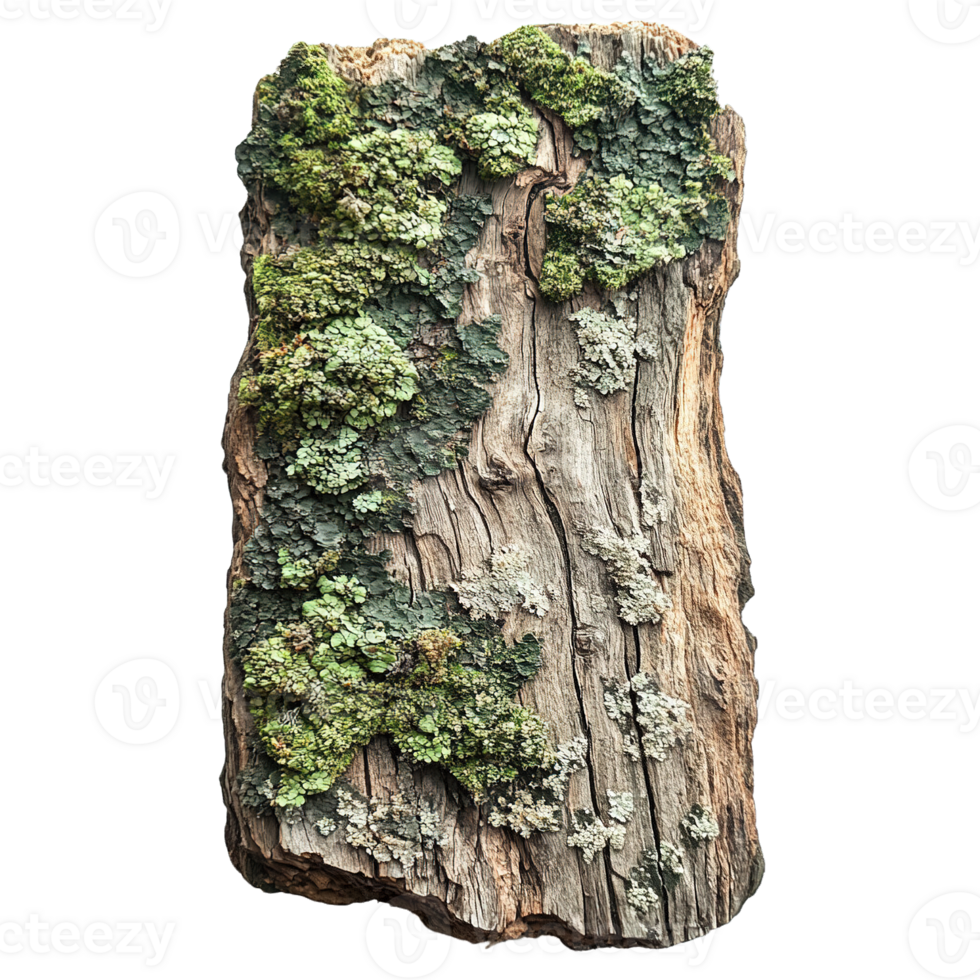 Natural Growth of Moss and Lichen on Textured Tree Bark png