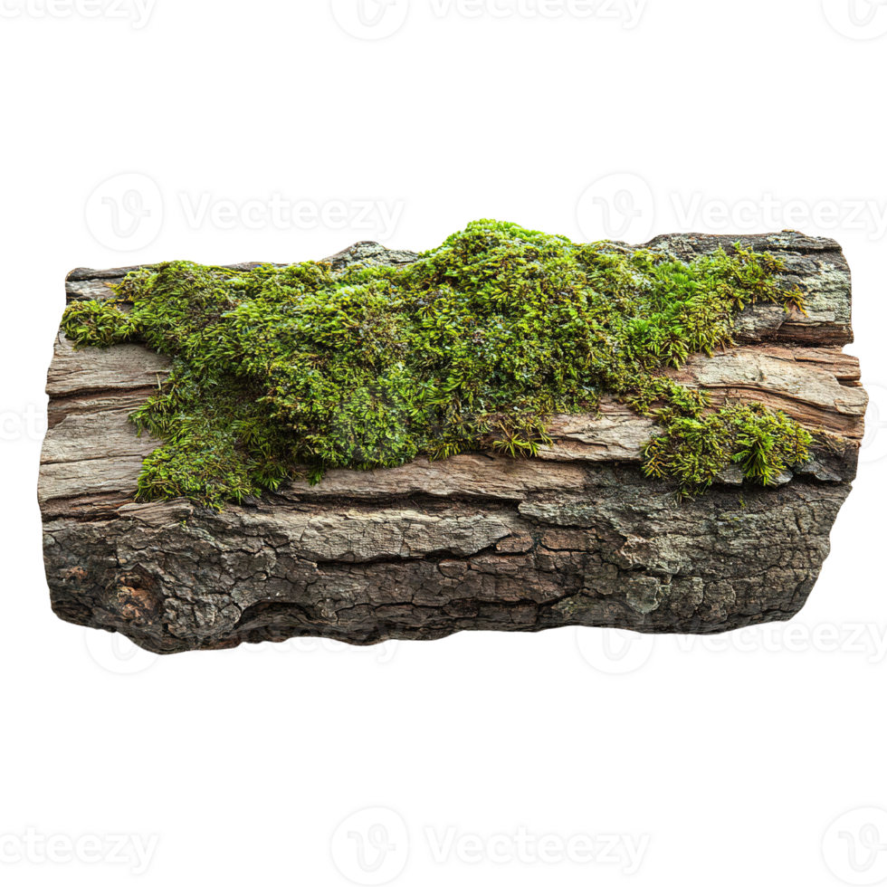 Tree Bark's Rough Texture with Green Moss Isolated on Transparent Background png