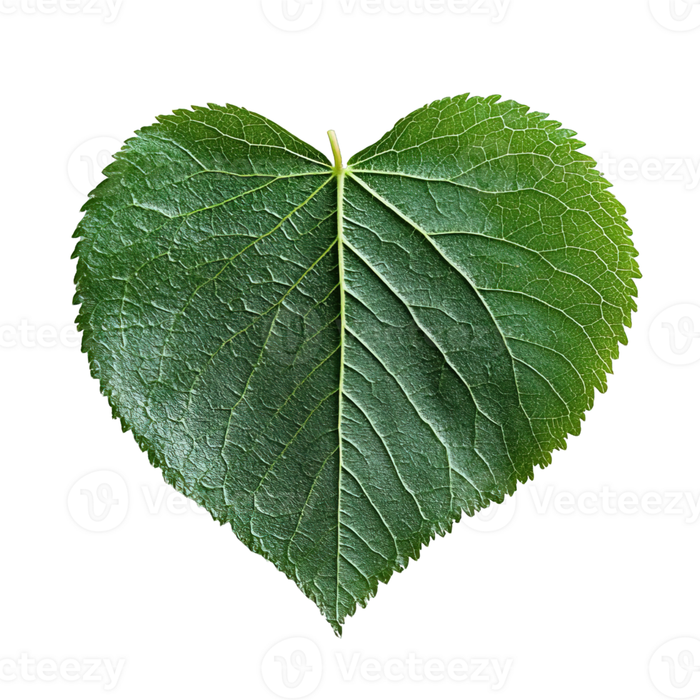 Close-Up of a Heart-Shaped Linden Tree Leaf with Detailed Texture and Veins png
