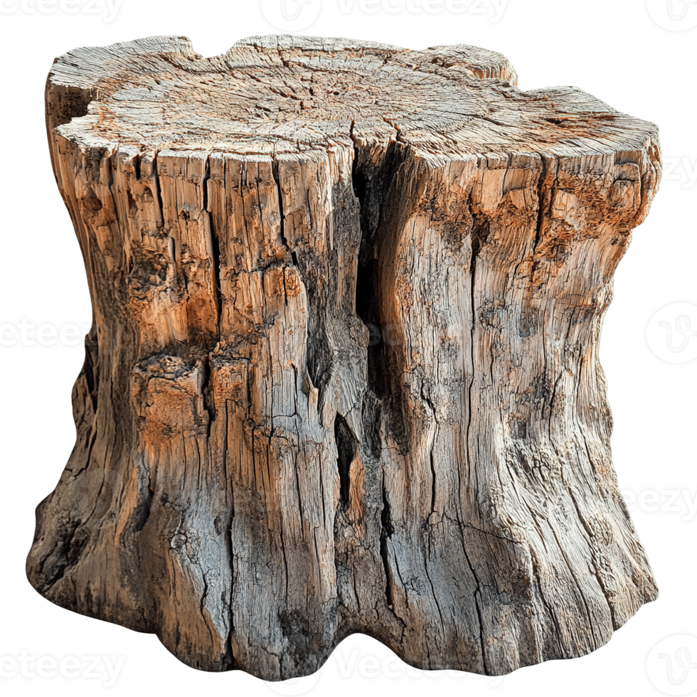 Tree Stump Highlighting Bark and Growth Rings on Transparent Background png