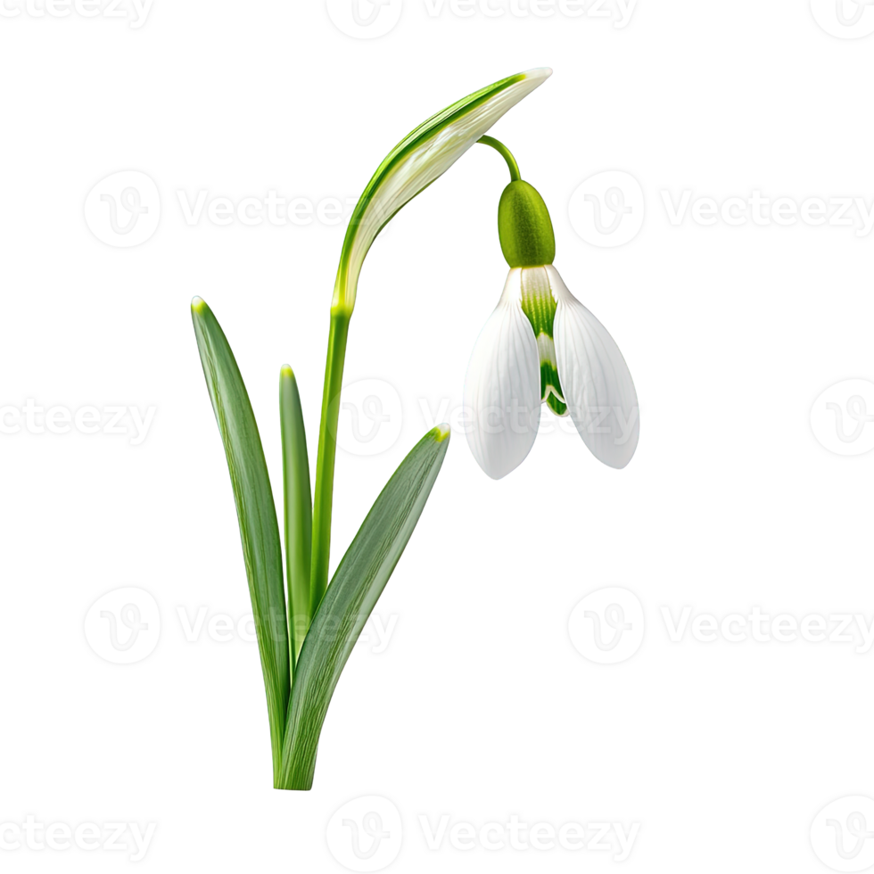 Elegant Snowdrop Blossom with Bell-Shaped Petals and Green Accents png