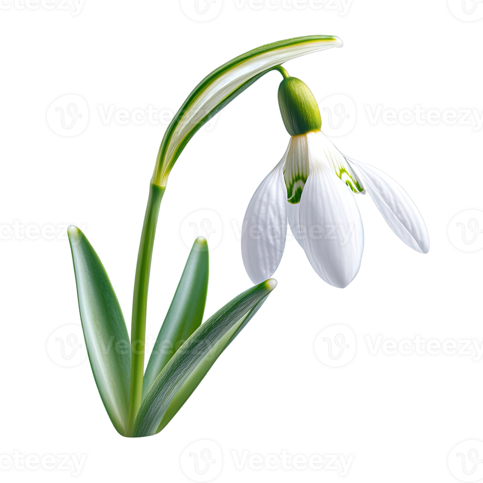 Detailed Snowdrop Flower with White Bell-Shaped Blooms and Green Veins png