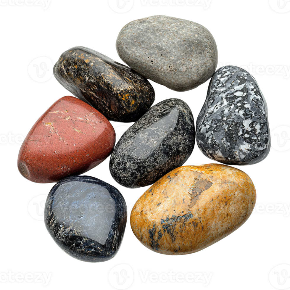Beautifully Polished Stones with Smooth Surfaces and Diverse Colors png