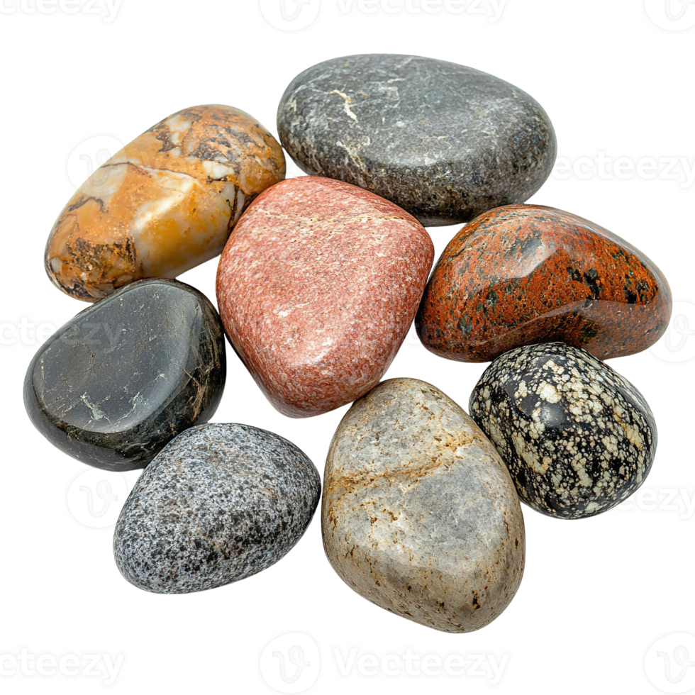 Polished Stones with Rich Colors and Unique Patterns on Transparent Background png