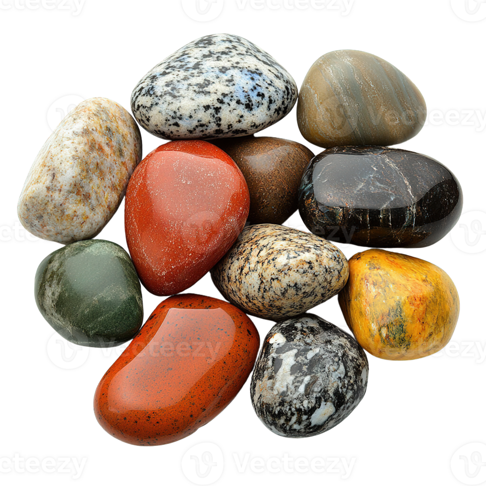 Assorted Polished Stones with Glossy Finish and Natural Textures png