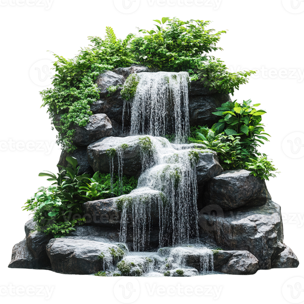 Tranquil Cascading Waterfall Surrounded by Green Foliage png