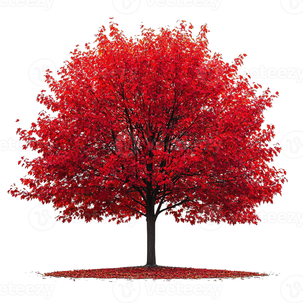 Red Maple Tree with Lush Fall Leaves and Shadows on a Transparent Background png