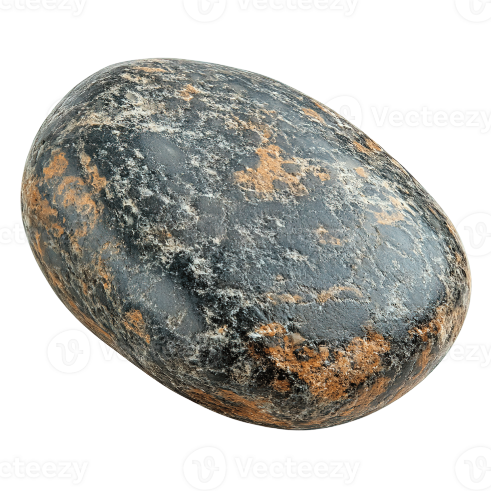Polished Gray Oval Rock with Natural Speckled Patterns on Transparent Background png