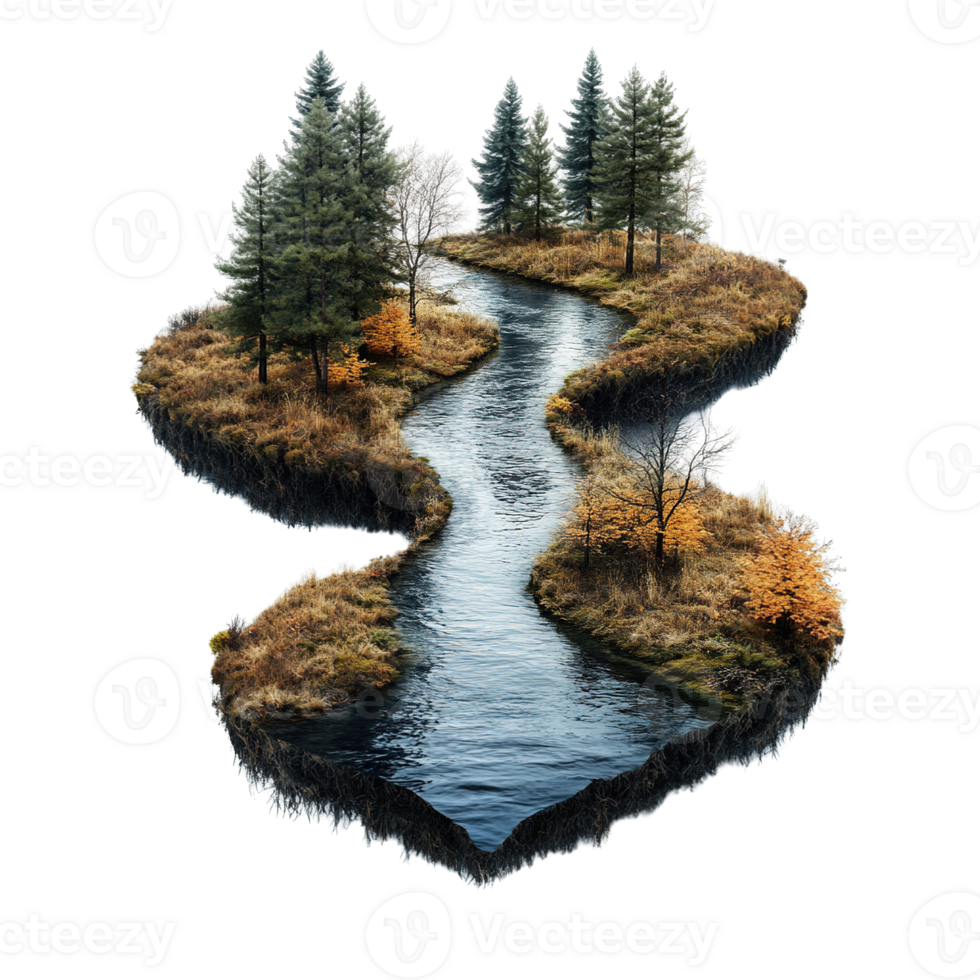 Natural Beauty of a Meandering River in a Dense Forest on Transparent Background png