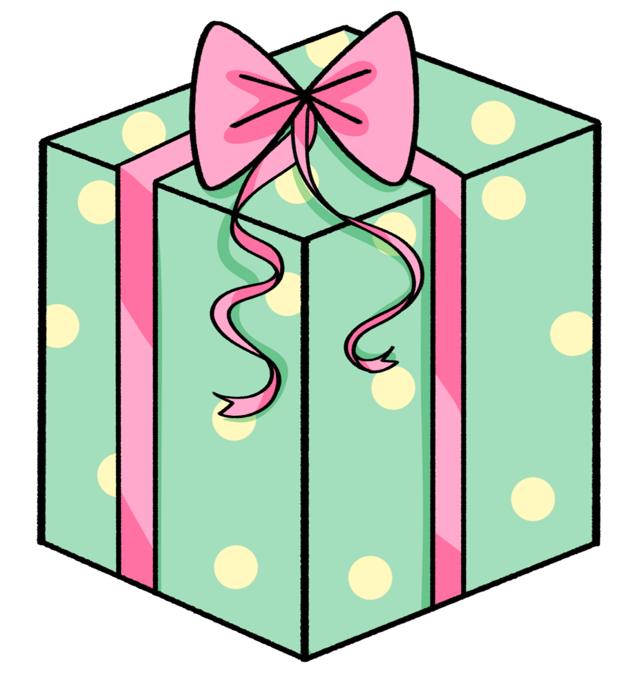 Christmas Present box Green and yellow dot with Pink bow Simple colors illustration hand drawn isolated for Christmas decorations png