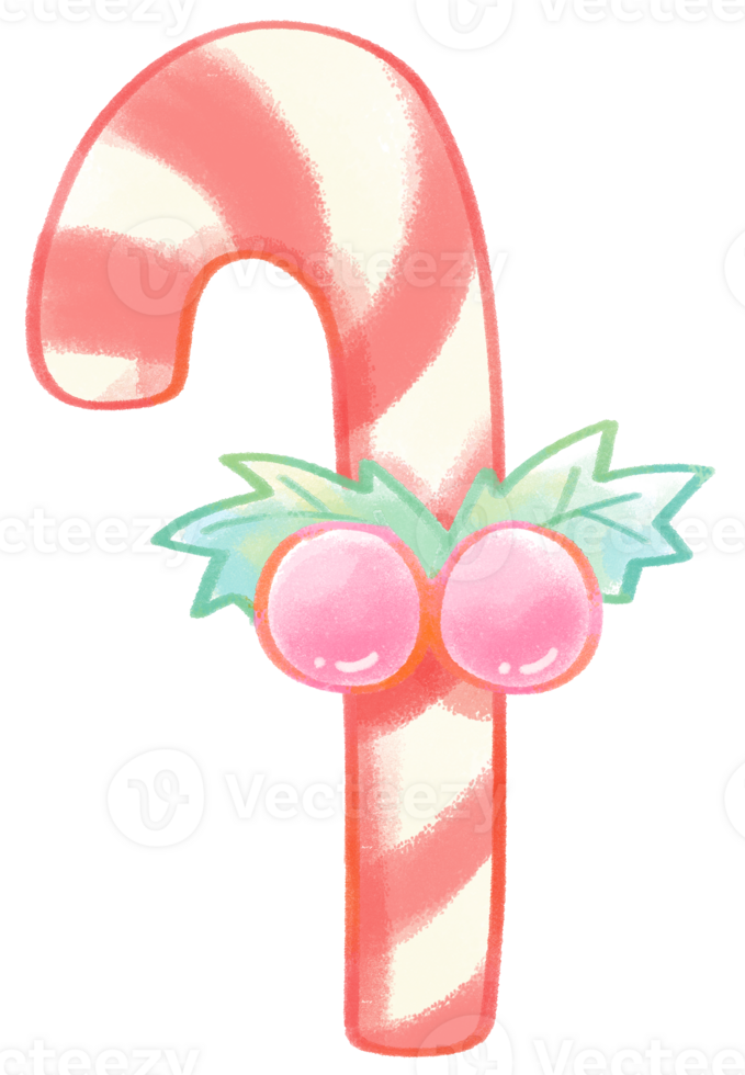 Christmas gift Candy cane with Holly Crayons painting illustration hand drawn isolated for Christmas decorations png