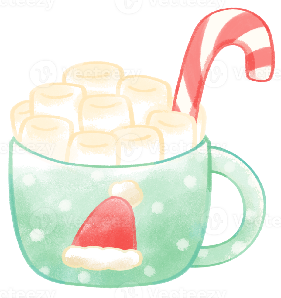 Hot chocolate Christmas Mug Crayons painting illustration hand drawn isolated for Christmas decorations png