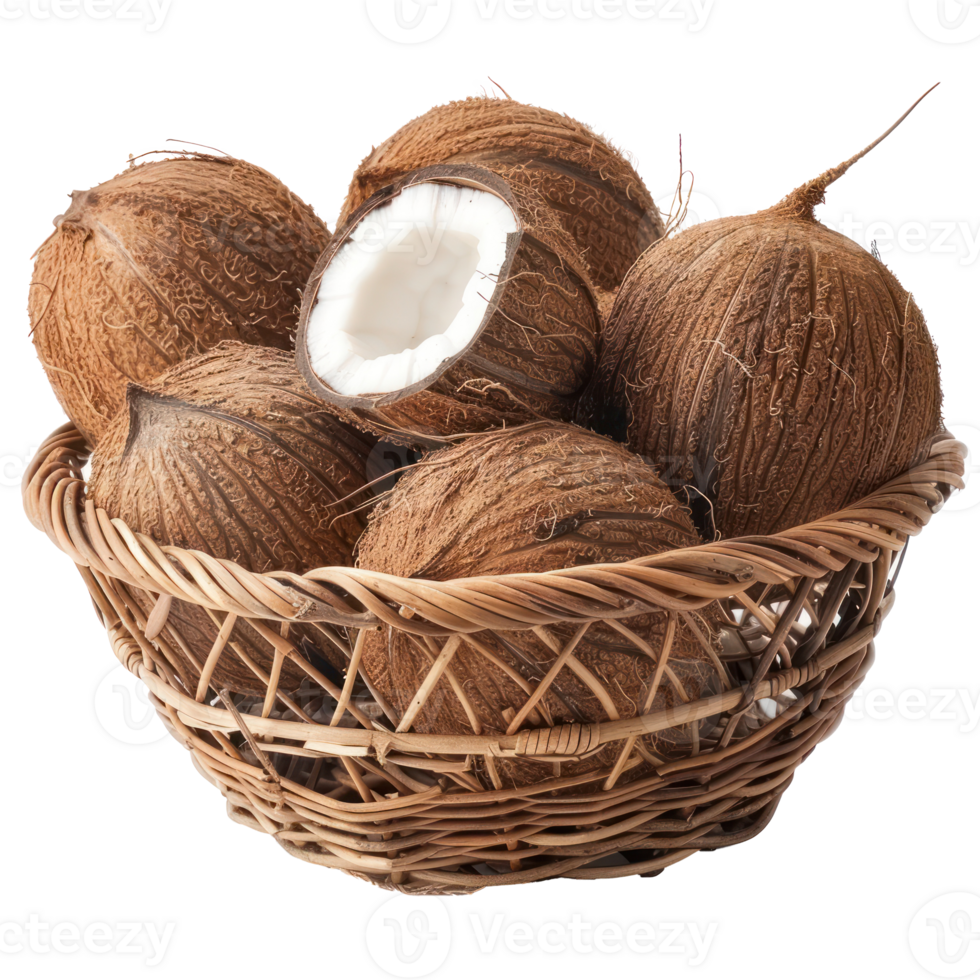 Coconut in a basket isolate on transparency background png