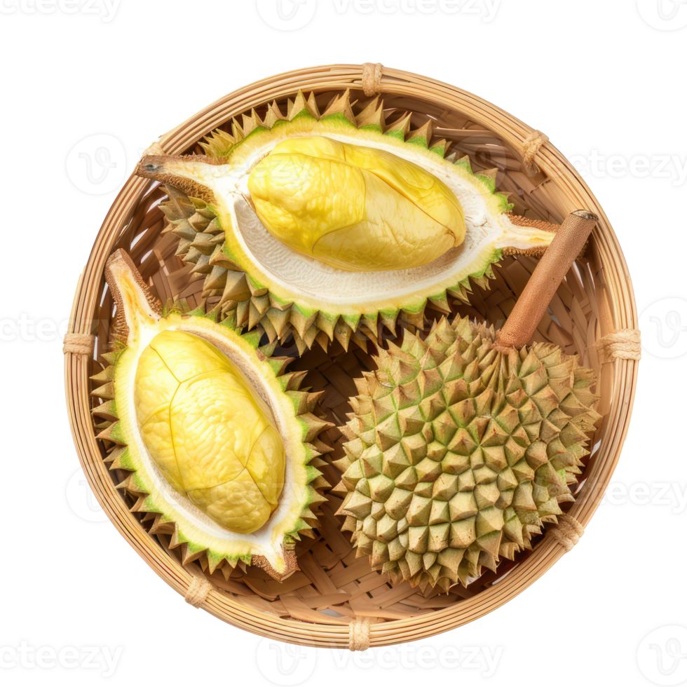 durian fruit in a basket top view isolate on transparency background png
