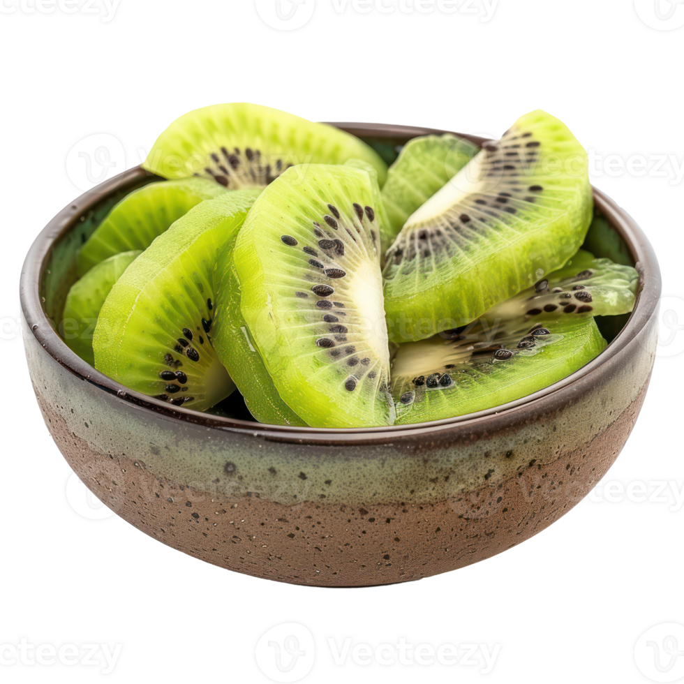 Sliced pieces of Kiwi in bowl front view isolate on transparency background png
