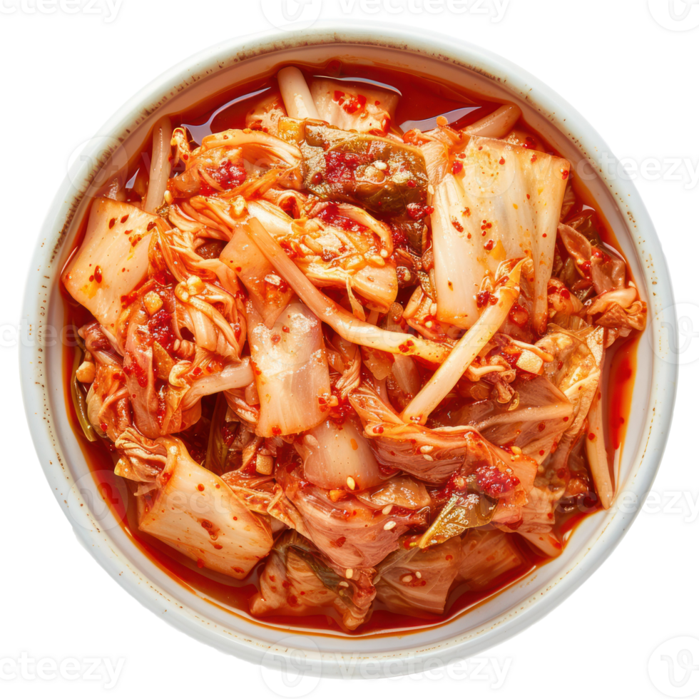 Kimchi in a bowl top view isolate on transparency background png