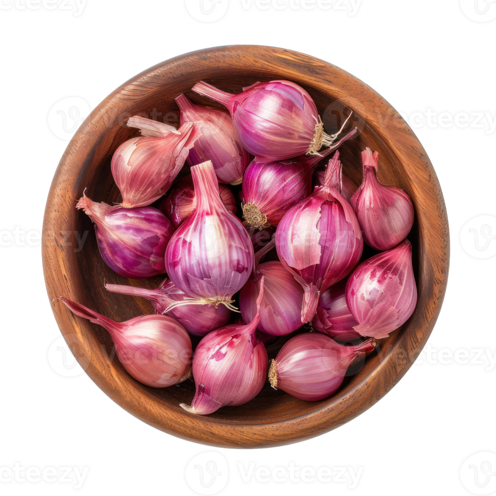 Shallots in a bowl top view isolate on transparency background png