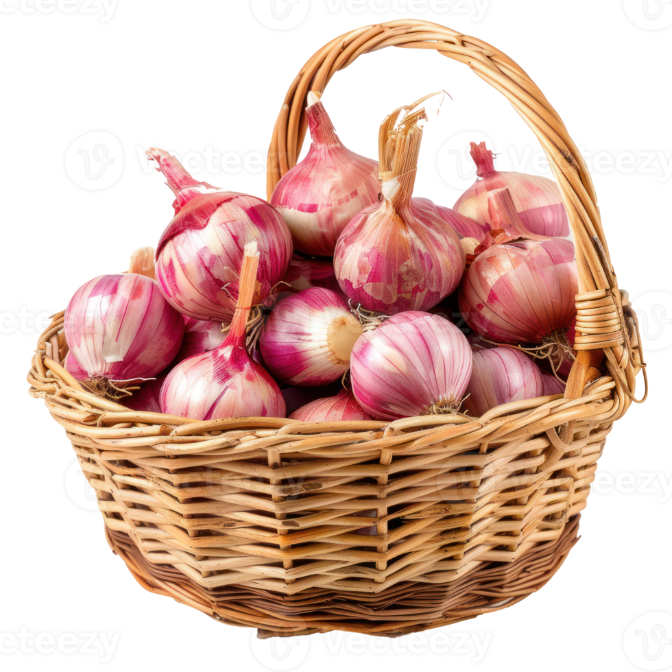 Shallots in basket isolate on transparency background png