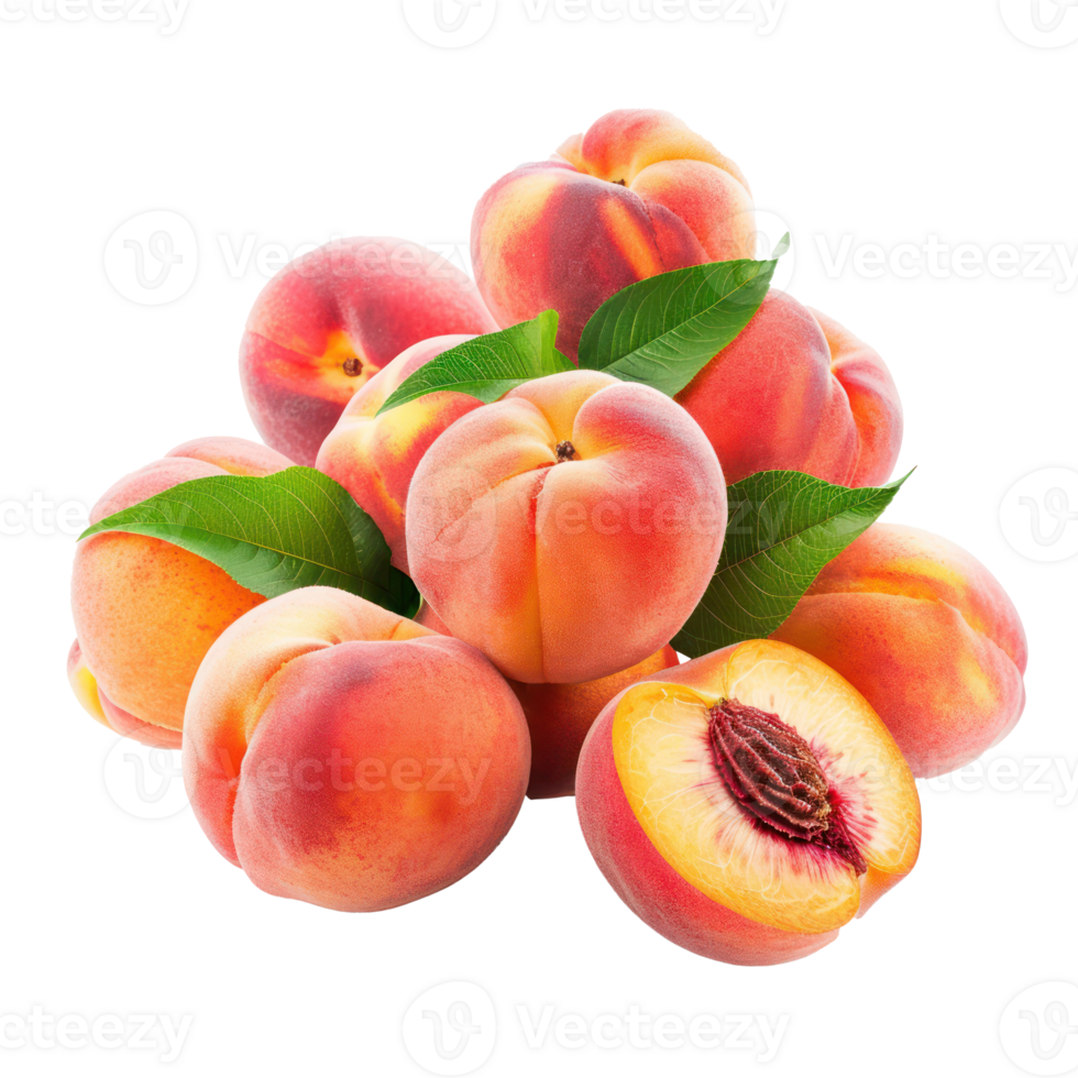 Heap of Fresh Peach, clipping path isolate on transparency background png